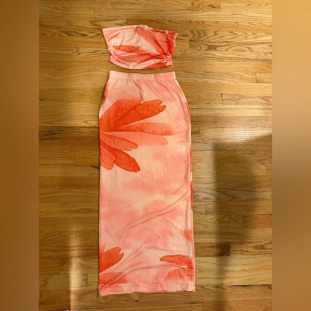 SHEIN Floral Maxi Skirt Set in Pink and Orange